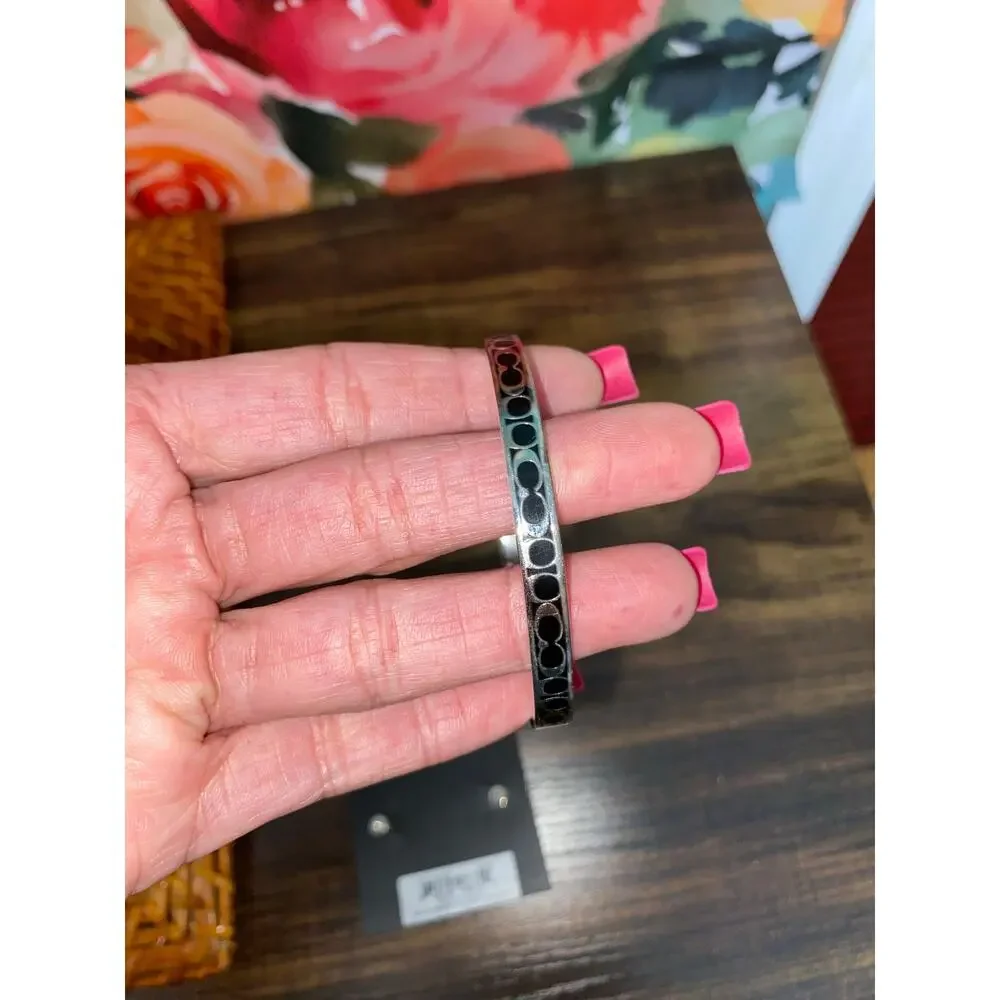 Coach Jewelry Set Bundle Lot Earrings NWT Signature Bangle Bracelet Black Silver - Picture 5 of 11